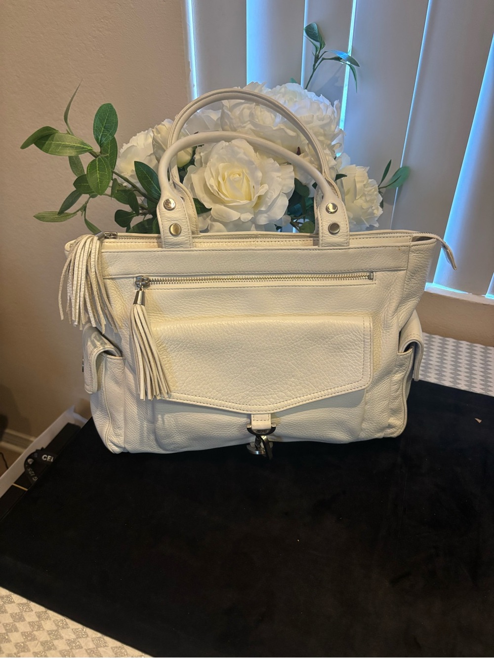 Via Spiga white Leather Satchel with Tassel Detail
